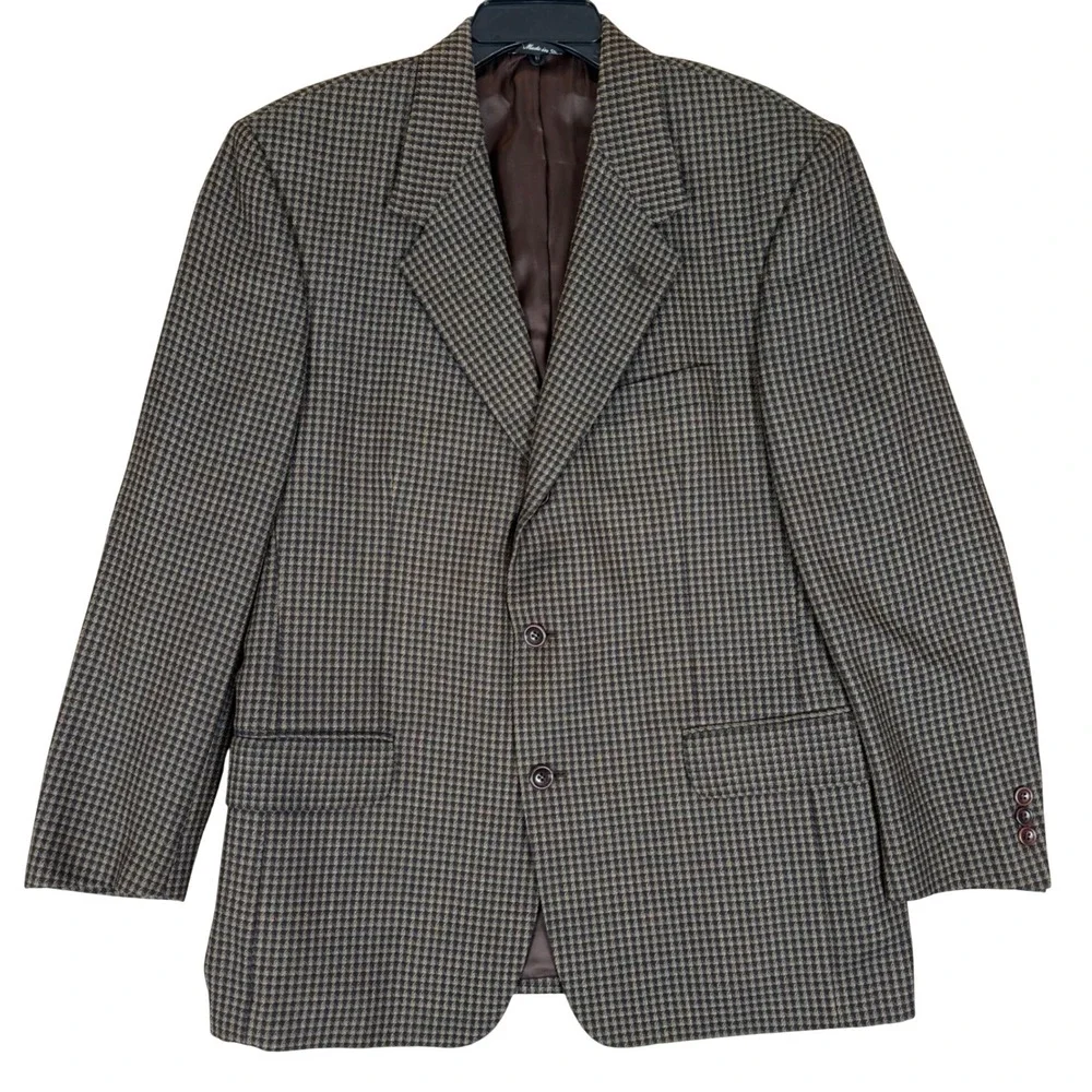 Vito Rufolo Lanificio di Pray Sport Coat 40R Wool Houndstooth Brown Italy MW020